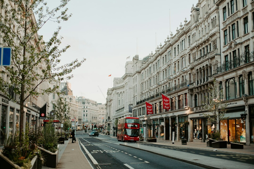 City street with buildings and shops at daytime