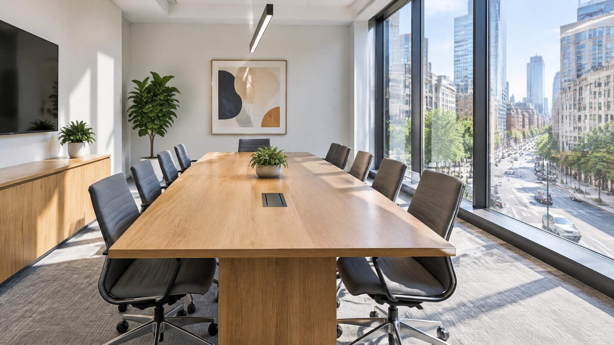 Bright modern meeting room with a long table